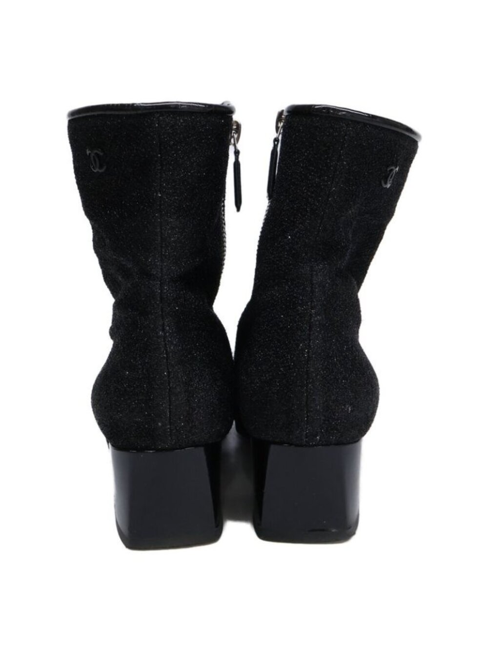Chanel Square Toe Side Zip Chunky Heel Glitter Boots 37 1 2C - Picture 3 of 8